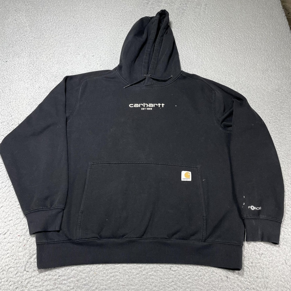 Carhartt Force Hoodie Mens Large Black EST 1889 Graphic Fleece Sweatshirt